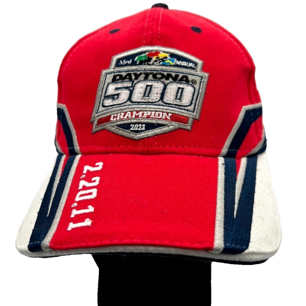 2011 Daytona 500 Champion Hat Trevor Bayne Victory Lane NASCAR Red Date Flag AOP